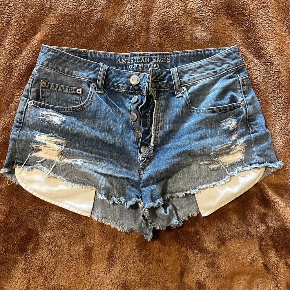 American Eagle Outfitters Blue Jean Shorts with Frayed Hems